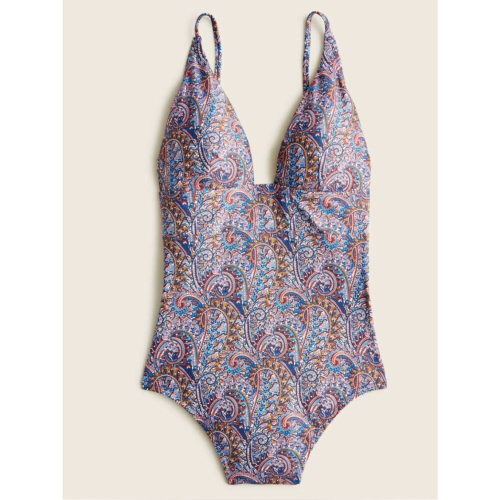 J.Crew Plunge V-Neck Swimsuit In Liberty Fabric Tropical Prince Paisley Size 2